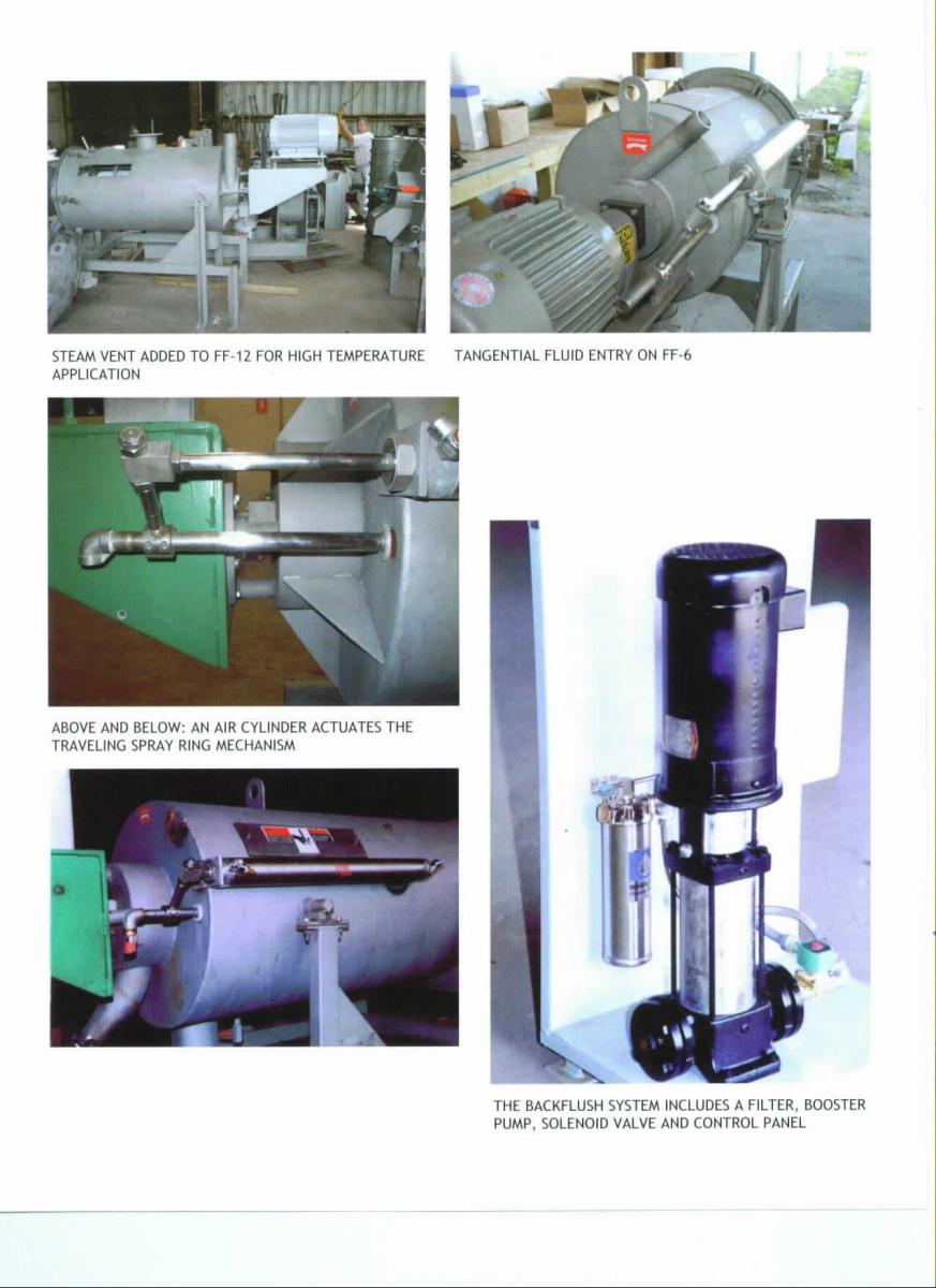 backflush system includes filter, booster pump, solenoid valve and control panel, Steam vent added to ff-12 for high temperature application